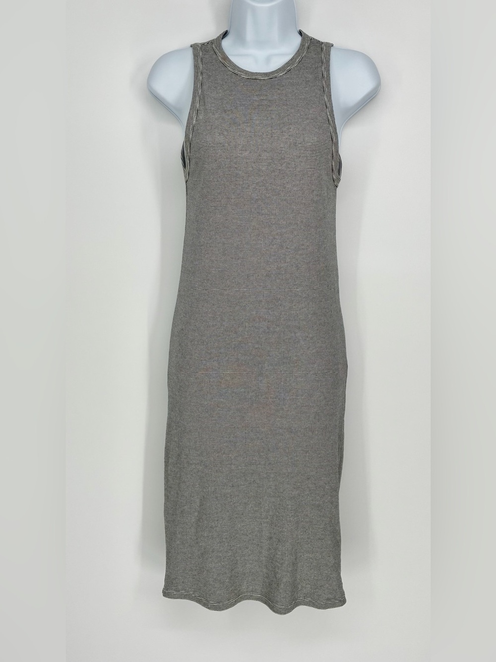 Zara Trafaluc Black White Fine Striped Ribbed Knit Tank Midi Dress Sz M